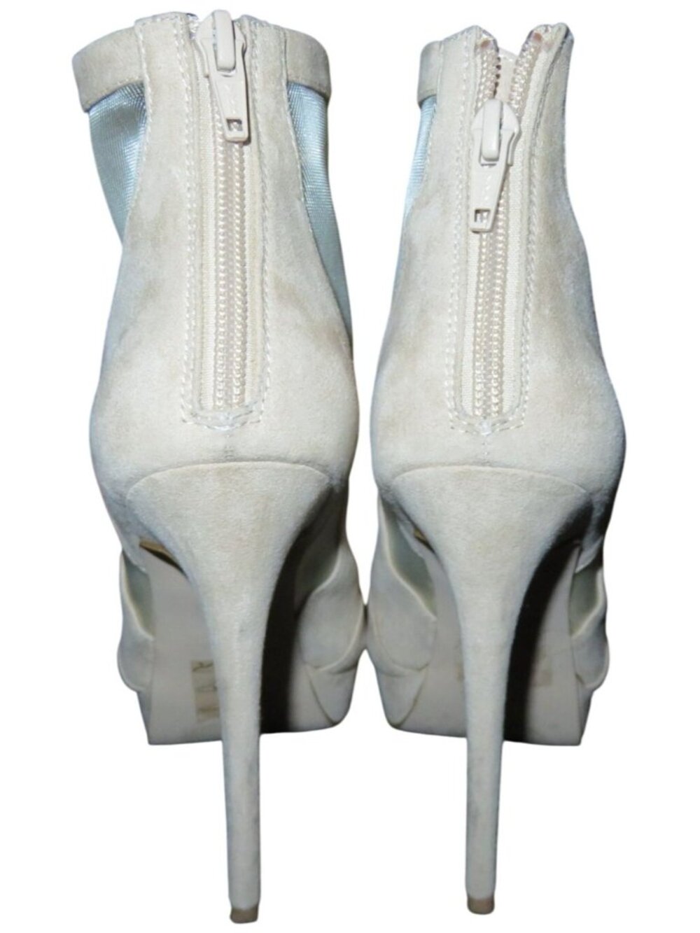 Aldo Jaina Peep Toe Mesh Vegan Suede Leather stiletto booties size 8 in Cream - Picture 4 of 9